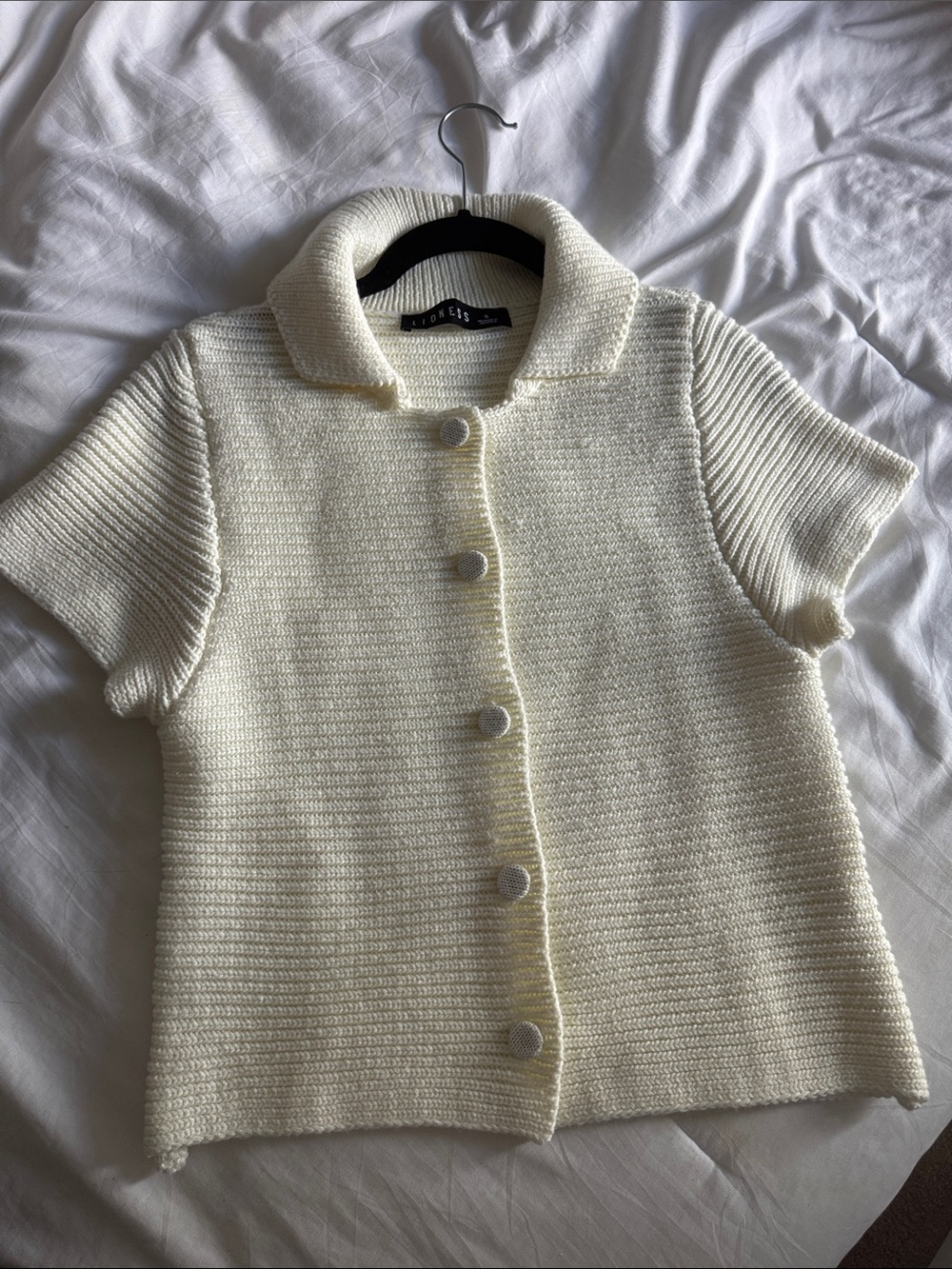Cream Short Sleeve Knit Cardigan